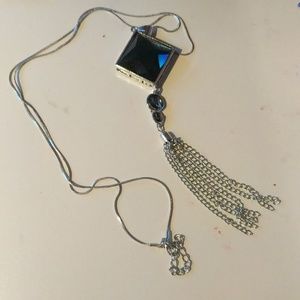 Black Gem Squared pendent with black cycle gems, silver chain